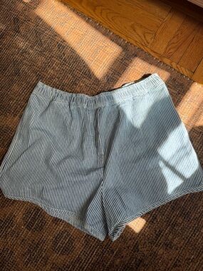 Clare V. Striped Blue and White Women’s Elastic-Waist Shorts